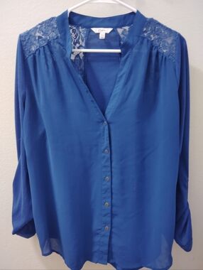 Candie's Blue Lace-Yoke Button Front Blouse